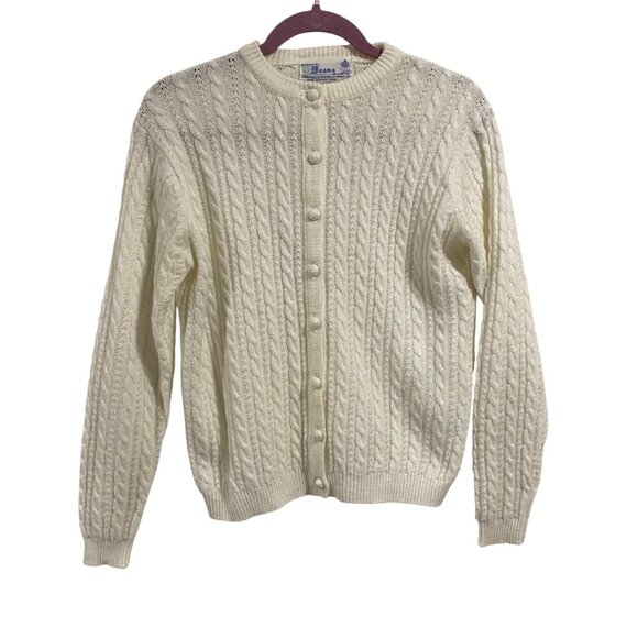 Vintage Deans of Scotland White Cableknit Button‎ Up Cardigan Sweater Size L - Picture 1 of 8